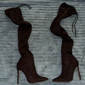 fashion nova thigh high suede boots brown size 8